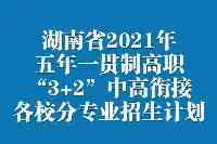湖南省2021年五年一貫制高職/“3＋2”中高銜接各校分專業招生計畫